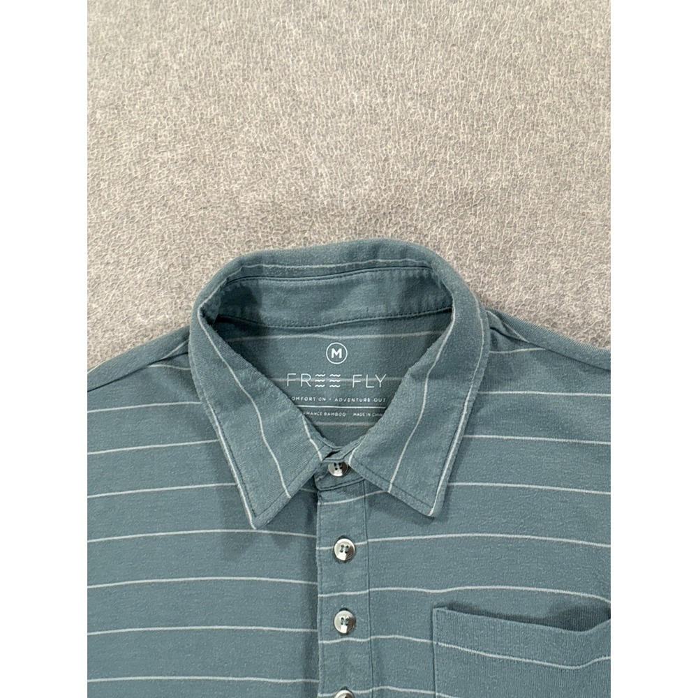 Free Fly Bamboo Blend Short Sleeve Striped Polo Shirt (Men's Medium) Blue - Picture 3 of 9
